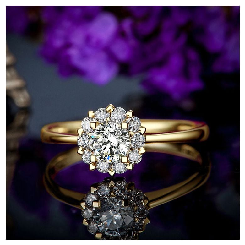Solitaire Coeur Caillouté - Or Jaune & Pavage diamants 0.43ct | Gemperles - 3
