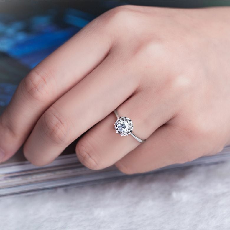 Bague Or Blanc Solitaire - Coeur Caillouté - Diamants pavés | Coeur Caillouté - 6