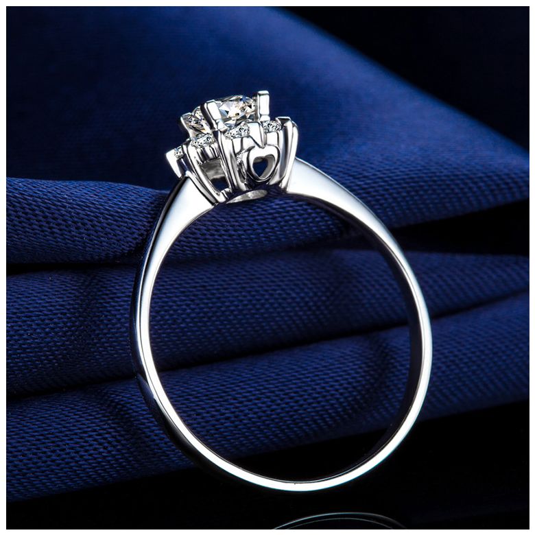 Solitaire bague platine - Coeur caillouté - Pavage diamants 0.33ct - 7
