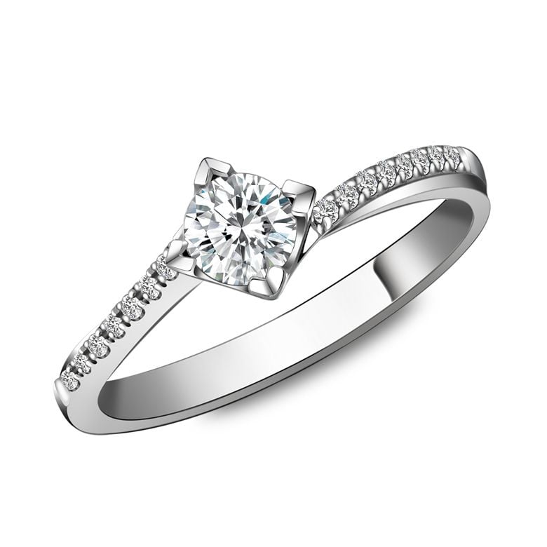 Bague Solitaire Bordure Diamantée Périclès - Platine | Gemperles - 1