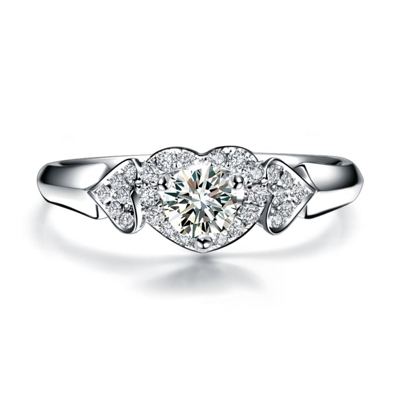 Bague Solitaire Coeurs Splendides - Or Blanc, Diamants | Gemperles - 1