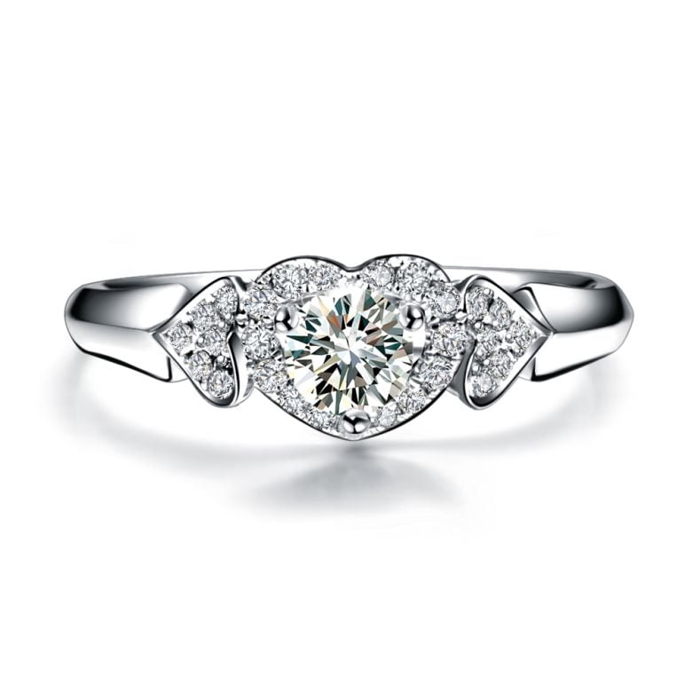 Bague Solitaire Coeurs Splendides - Platine & Diamants | Gemperles - 1