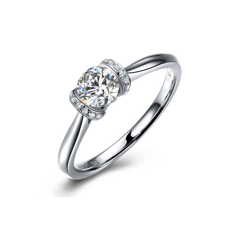 Diamants sertis - Or blanc 18 carats - Bague solitaire - 1