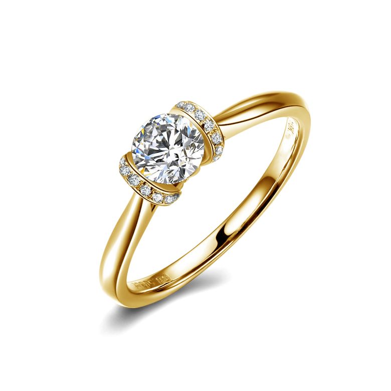 Diamants sertis - Or jaune 18 carats - Bague solitaire - 1