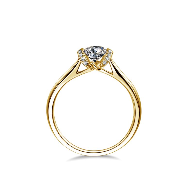 Diamants sertis - Or jaune 18 carats - Bague solitaire - 3
