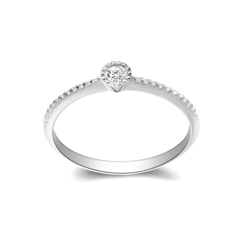 Bague solitaire diamant tressée Or blanc - 7