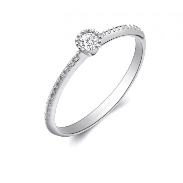 Bague solitaire diamant tressée Or blanc - 1