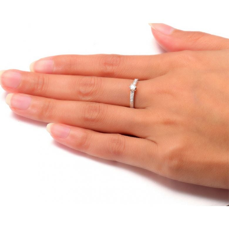 Alliance Solitaire Accompagné Diamants. Or Blanc | Gemperles - 5