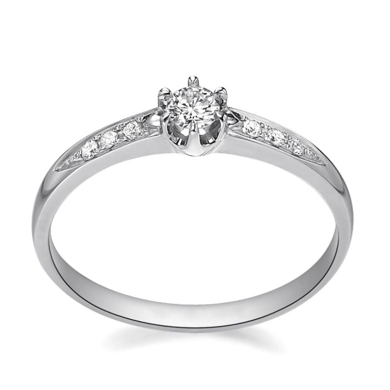 Alliance Solitaire Accompagné Diamants. Or Blanc | Gemperles - 2