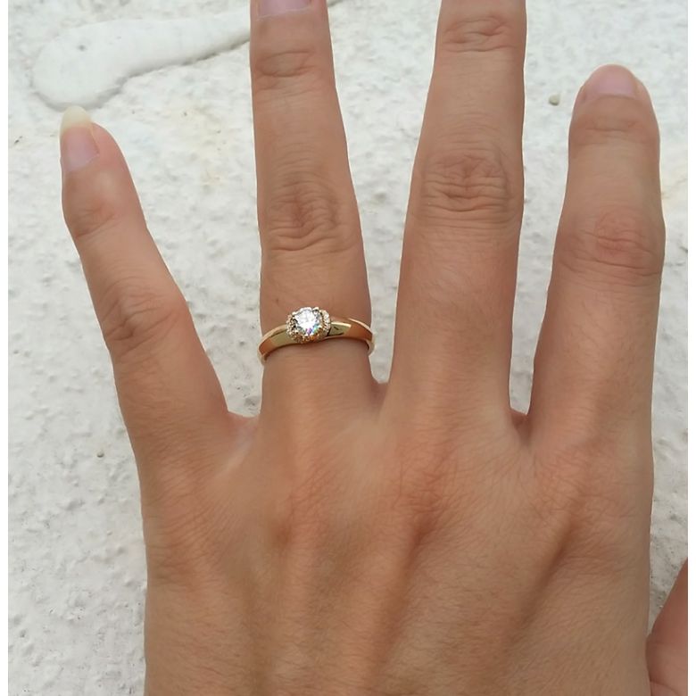 Solitaire bague en or jaune 18cts - 21 Diamants ronds 0.385ct - 2