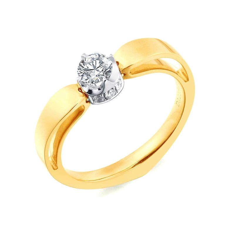 Solitaire anneau bombé - Or blanc & jaune - Couronne diamants 0.58ct | Jefferson - 3
