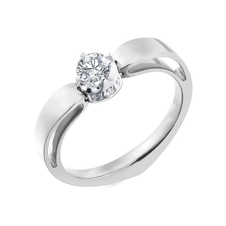 Solitaire anneau bombé - Or blanc- Couronne diamants 0.58ct | Jefferson - 1