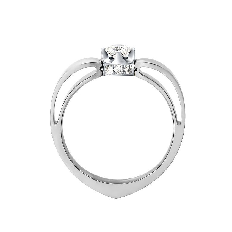 Solitaire anneau bombé - Or blanc- Couronne diamants 0.58ct | Jefferson - 5