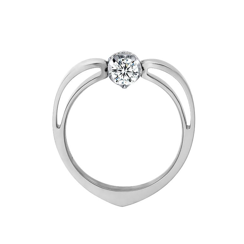 Solitaire anneau bombé - Or blanc- Couronne diamants 0.58ct | Jefferson - 3