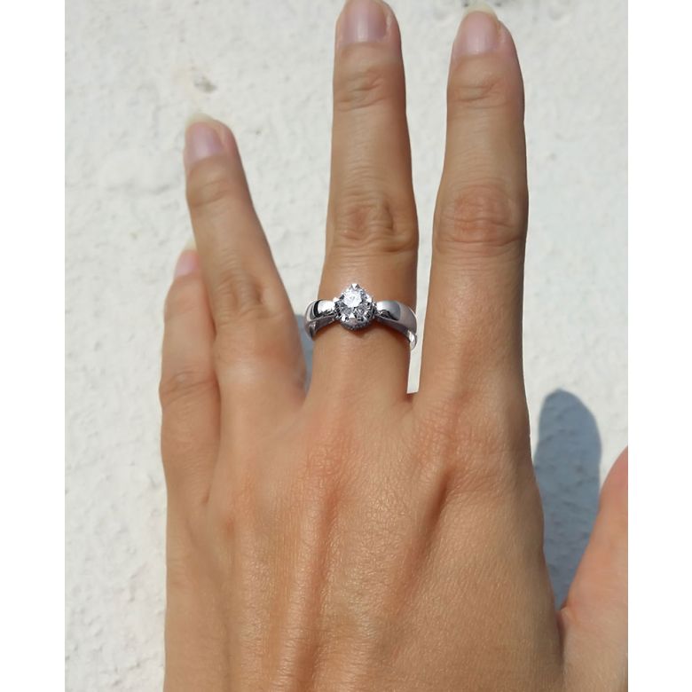 Solitaire anneau bombé - Or blanc- Couronne diamants 0.58ct | Jefferson - 6