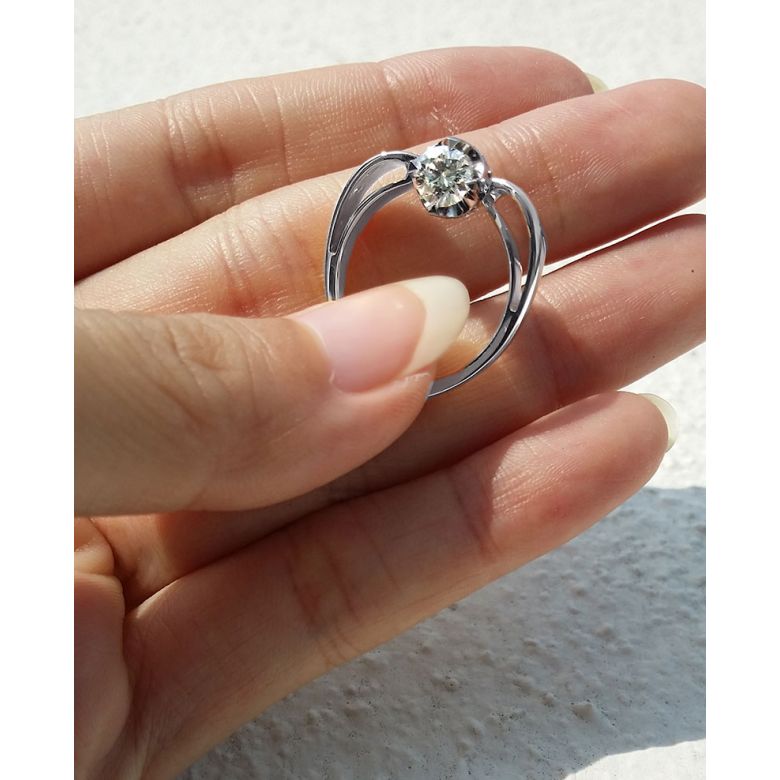 Solitaire anneau bombé - Or blanc- Couronne diamants 0.58ct | Jefferson - 7