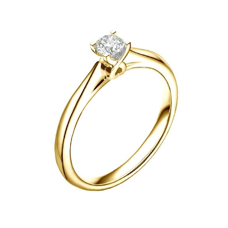 Solitaire or jaune diamant - Bague symbole du cœur et de l'amour - 1