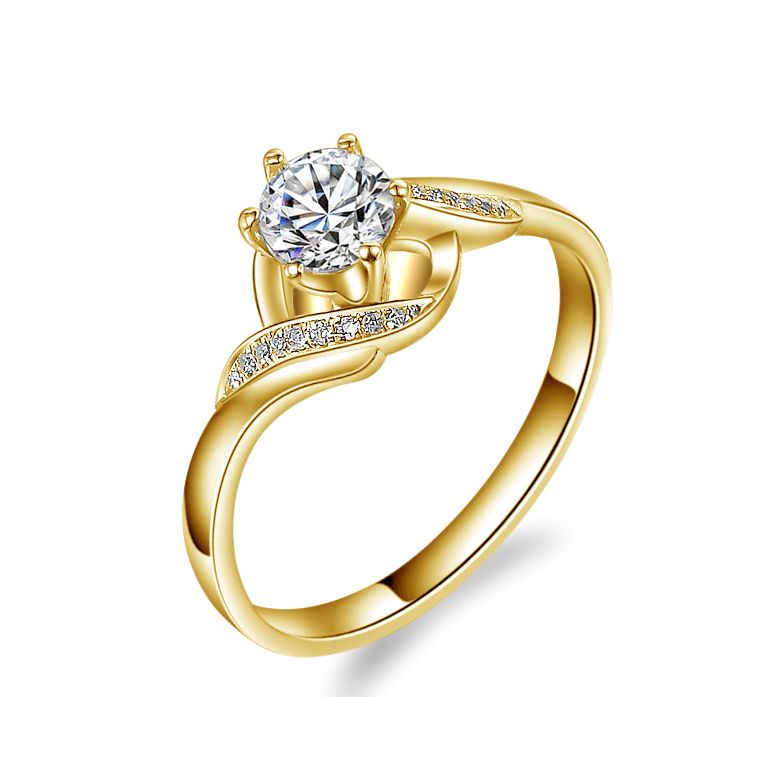 Bague Solitaire Enlacée - Bague Elliptique Or Jaune & Diamants - 1