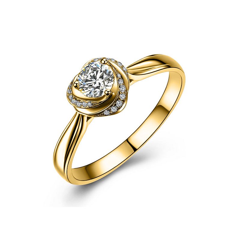 Solitaire Mon Coeur de Rose - Bague Or Jaune & Diamants | Gemperles - 1