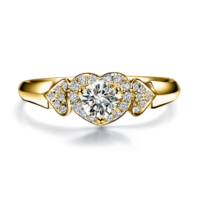 Bague Solitaire Coeurs Splendides - Or Jaune & Diamants | Gemperles - 1