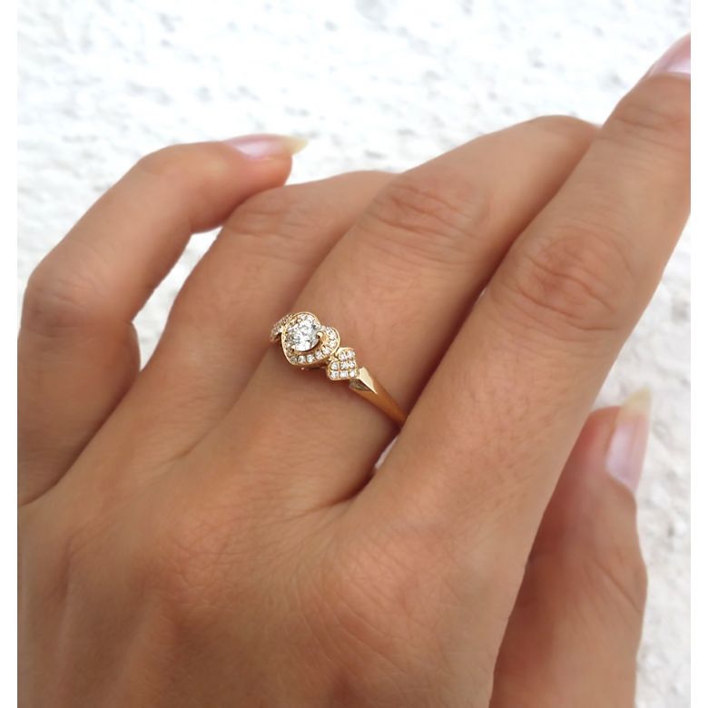 Bague Solitaire Coeurs Splendides - Or Jaune & Diamants | Gemperles - 3