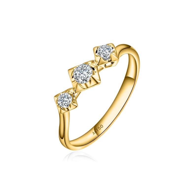 Bague fiançailles trilogie - Diamants 0.20ct - Or jaune 18 carats - 1