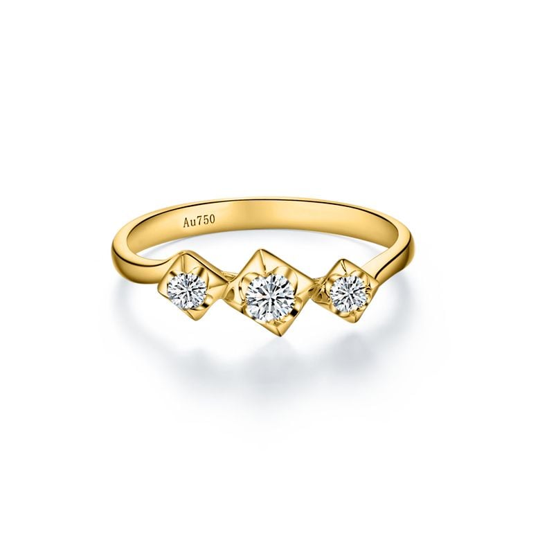 Bague fiançailles trilogie - Diamants 0.20ct - Or jaune 18 carats - 4