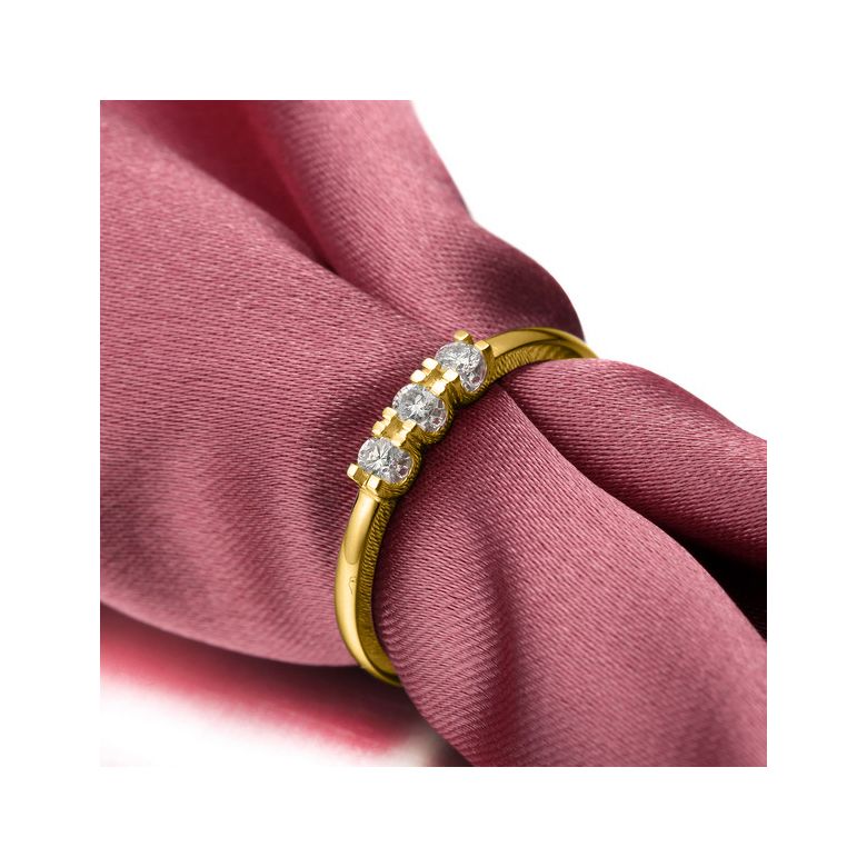 Bague trilogie moderne - Diamants 0.12ct, or jaune 18cts - 4