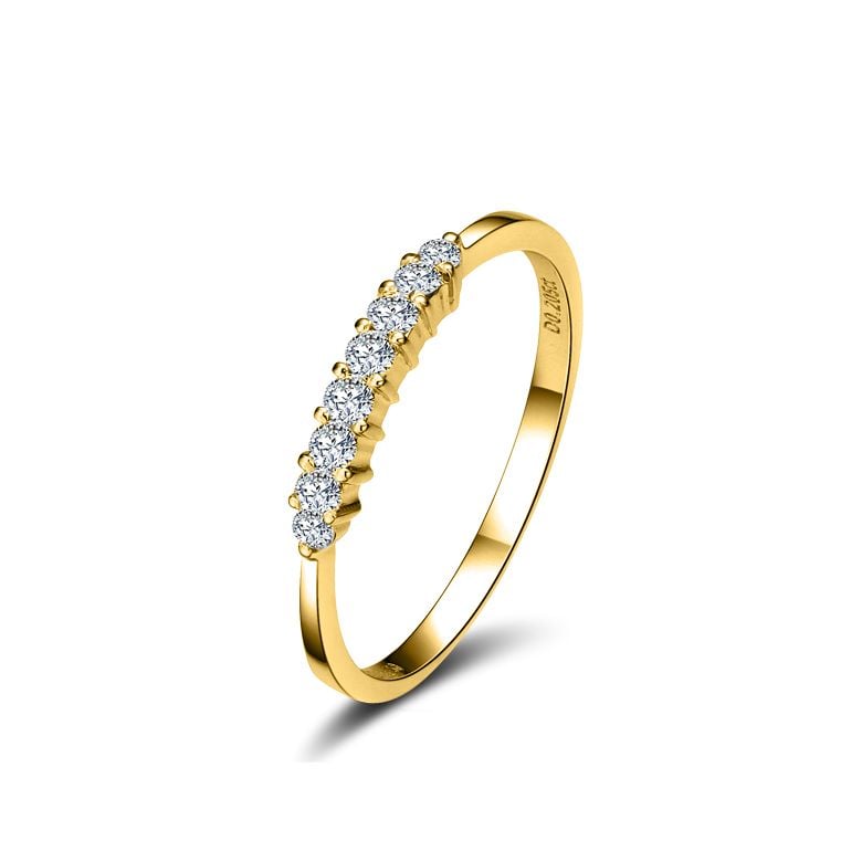 Bague anneau or jaune 18 carats - Alignement 8 diamants 0.20ct - 1