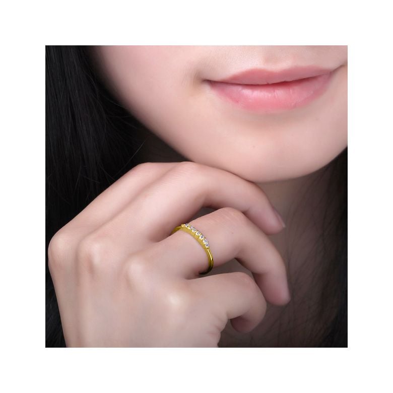 Bague anneau or jaune 18 carats - Alignement 8 diamants 0.20ct - 2