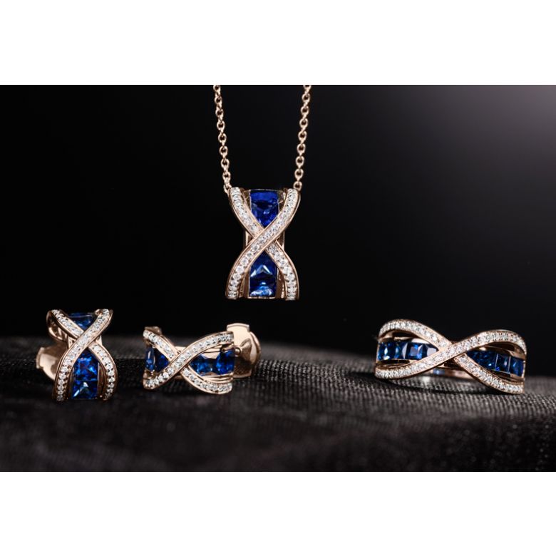 Boucles Oreilles sens de nos vies. En saphirs, diamants et Or rose - 2