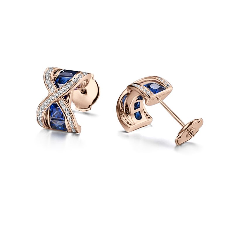 Boucles Oreilles sens de nos vies. En saphirs, diamants et Or rose - 3