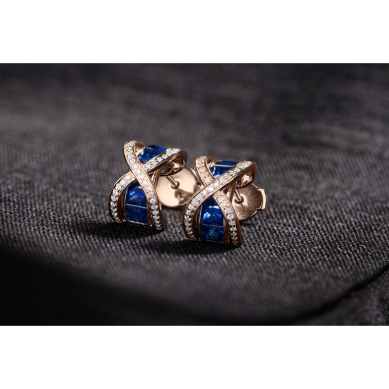 Boucles Oreilles sens de nos vies. En saphirs, diamants et Or rose - 5