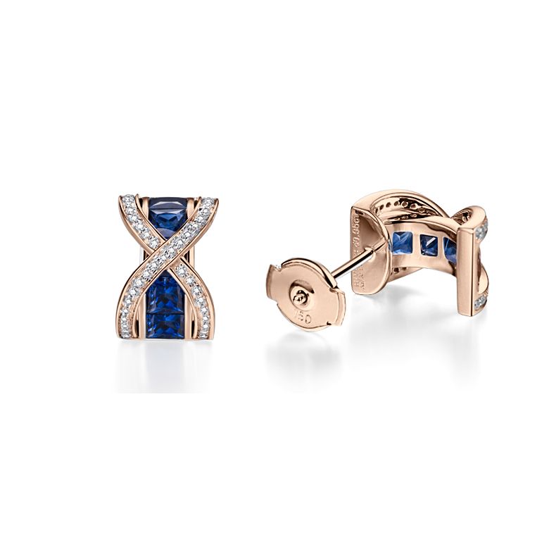 Boucles Oreilles sens de nos vies. En saphirs, diamants et Or rose - 6