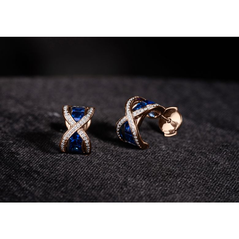 Boucles Oreilles sens de nos vies. En saphirs, diamants et Or rose - 7