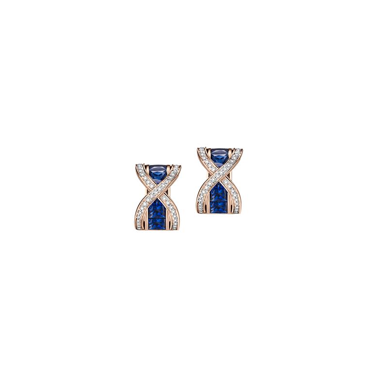 Boucles Oreilles sens de nos vies. En saphirs, diamants et Or rose - 9