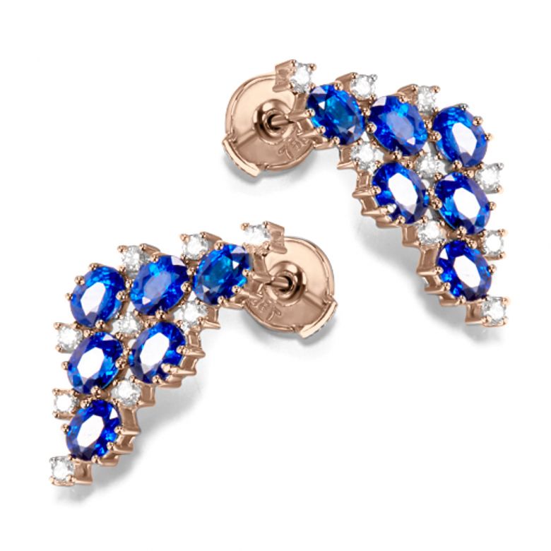 Boucle d oreille Triangle des Bermudes - Saphir, or rose, diamant - 3