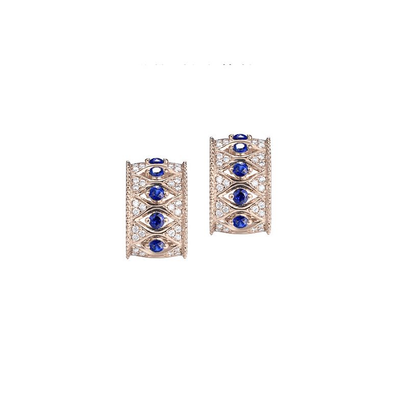 Boucles Oreilles Or rose, saphir & diamant - 1