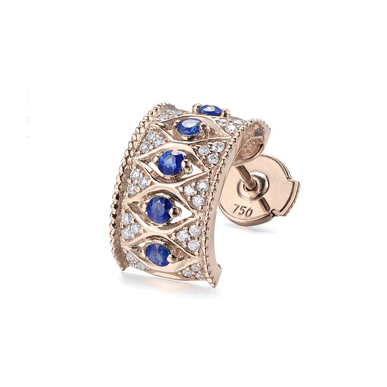 Boucles Oreilles Or rose, saphir & diamant - 3