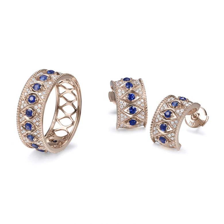 Boucles Oreilles Or rose, saphir & diamant - 5