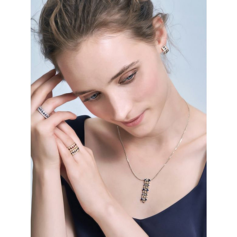 Boucles Oreilles Or rose, saphir & diamant - 7