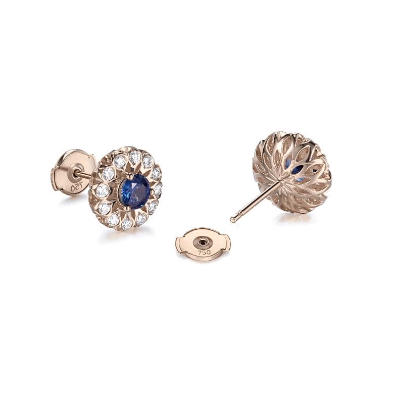 Boucle d oreille bleu de Médicis - Saphir, or rose, diamant - 8