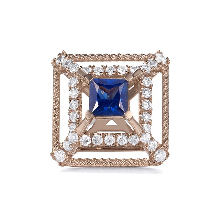 Boucle d Oreille carré de lumière - Or rose, saphir, diamant - 3