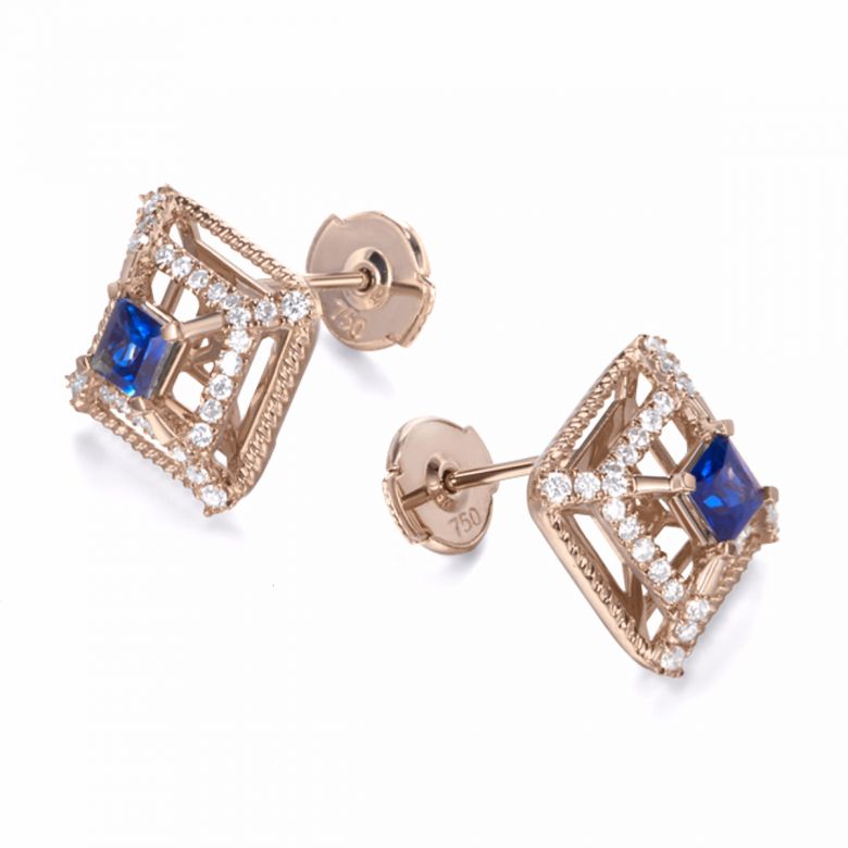 Boucle d Oreille carré de lumière - Or rose, saphir, diamant - 4