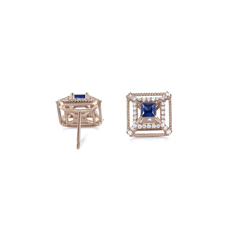Boucle d Oreille carré de lumière - Or rose, saphir, diamant - 5