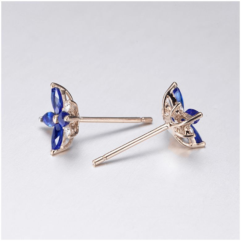 Boucle oreille fleur saphir bleu, diamant, or rose - Véronique des ruisseaux - 7