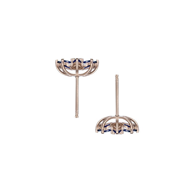 Boucle oreille Blue Mist, fleur de brume bleue - Saphir, diamant, Or rose - 7