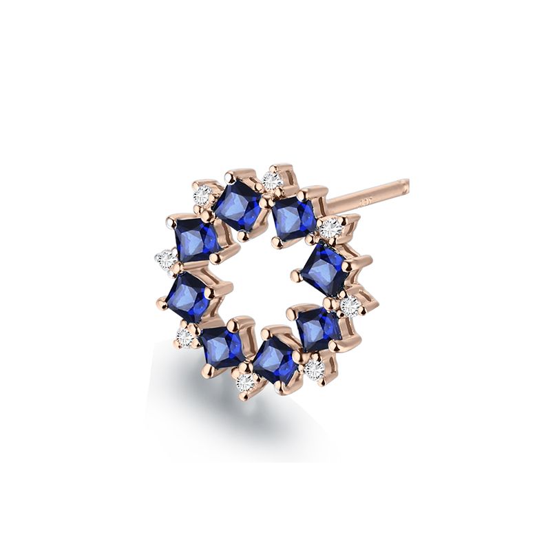 Boucle d oreille fleur de bleuet - Saphir, diamant, or rose - 3