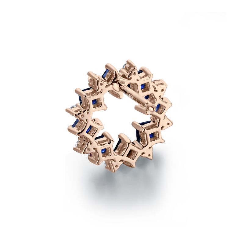 Boucle d oreille fleur de bleuet - Saphir, diamant, or rose - 4