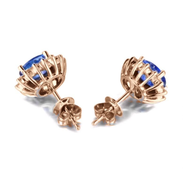 Boucle d oreille fleur de bleuet  Saphir, diamant or rose - 2